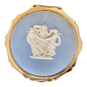Vintage Wedgwood Jasperware Stratton Powder Compact, Cameo “Three Sisters”.